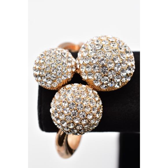 Vintage Statement Bangle Bracelet Rhinestone Crystal Gold Tone Chunky Y2K Bin2 - Picture 1 of 12